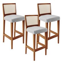 Kit 03 Banquetas Alta Para Cozinha Encosto Tela Branco Zion L02 Facto Cinza Metalizado - Lyam Decor