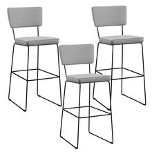 Kit 03 Banquetas Alta Para Cozinha Sala De Jantar Base Aço Fixa Allana L02 Linho Cinza - Lyam Decor