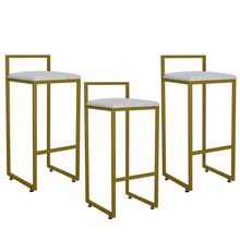 Kit 03 Banquetas Alta Para Cozinha Sala De Jantar Hanna L02 Dourado Linho Cru - Lyam Decor