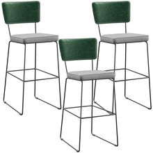 Kit 03 Banquetas Altas Bar Sala De Jantar Fixa Allana L02 Facto Verde Musgo Linho Cinza - Lyam Decor