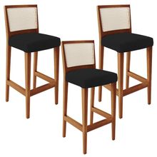 Kit 03 Banquetas Altas Cozinha Sala De Jantar Encosto Tela Branco Zion L02 Facto Preto - Lyam Decor