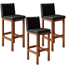 Kit 03 Banquetas Altas Para Cozinha Sala De Jantar Fixa Alya L02 Couríssimo Preto - Lyam Decor