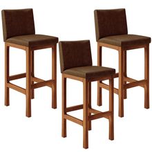 Kit 03 Banquetas Altas Para Cozinha Sala De Jantar Fixa Alya L02 Couríssimo Marrom - Lyam Decor