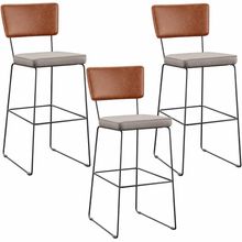 Kit 03 Banquetas Altas Cozinha Sala Jantar Fixa Allana L02 Couríssimo Camel Linho Bege - Lyam Decor