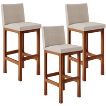 Kit 03 Banquetas Altas Para Cozinha Sala de Jantar Fixa Alya L02 Linho Bege - Lyam Decor