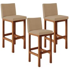 Kit 03 Banquetas Altas Para Cozinha Sala De Jantar Fixa Alya L02 Linho Bege Escuro - Lyam Decor