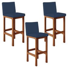 Kit 03 Banquetas Altas Para Cozinha Sala De Jantar Fixa Alya L02 Suede Azul Marinho - Lyam Decor