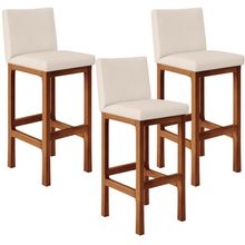 Kit 03 Banquetas Altas Para Cozinha Sala De Jantar Fixa Alya L02 Suede Bege - Lyam Decor