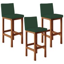 Kit 03 Banquetas Altas Para Cozinha Sala De Jantar Fixa Alya L02 Suede Verde Musgo - Lyam Decor