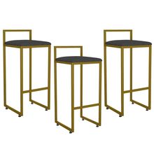 Kit 03 Banquetas Altas Para Cozinha Sala De Jantar Hanna L02 Dourado Linho Chumbo - Lyam Decor