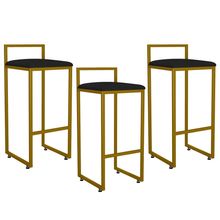 Kit 03 Banquetas Altas Para Cozinha Sala De Jantar Hanna L02 Dourado Suede Preto - Lyam Decor