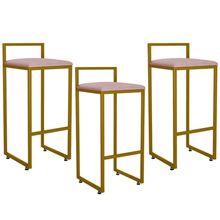 Kit 03 Banquetas Altas Para Cozinha Sala De Jantar Hanna L02 Dourado Suede Rosê - Lyam Decor