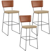 Kit 03 Banquetas Altas Sala Jantar Fixa Allana L02 Couríssimo Camel Linho Bege Escuro - Lyam Decor
