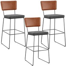 Kit 03 Banquetas Altas Sala Jantar Fixa Allana L02 Couríssimo Camel Linho Cinza Escuro - Lyam Decor
