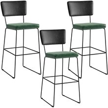 Kit 03 Banquetas Altas Sala Jantar Fixa Allana L02 Couríssimo Preto Facto Verde Musgo - Lyam Decor