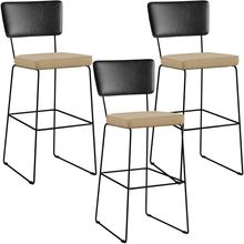 Kit 03 Banquetas Altas Sala Jantar Fixa Allana L02 Couríssimo Preto Linho Bege Escuro - Lyam Decor