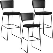 Kit 03 Banquetas Altas Sala Jantar Fixa Allana L02 Couríssimo Preto Linho Chumbo - Lyam Decor