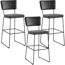 Kit 03 Banquetas Altas Sala Jantar Fixa Allana L02 Couríssimo Preto Linho Cinza Escuro - Lyam Decor