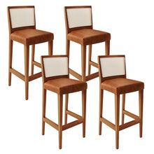 Kit 04 Banquetas Alta Para Cozinha Encosto em Tela Branco Zion L02 Couríssimo Camel - Lyam Decor