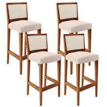 Kit 04 Banquetas Alta Para Cozinha Encosto em Tela Branco Zion L02 Suede Bege - Lyam Decor