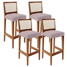 Kit 04 Banquetas Alta Para Cozinha Encosto em Tela Branco Zion L02 Suede Rosê - Lyam Decor