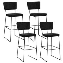 Kit 04 Banquetas Alta Para Cozinha Sala De Jantar Base Aço Fixa Allana L02 Linho Chumbo - Lyam Decor