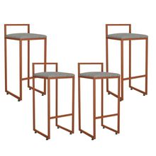 Kit 04 Banquetas Alta Para Cozinha Sala de Jantar Hanna L02 Bronze Linho Cinza Escuro - Lyam Decor
