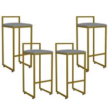 Kit 04 Banquetas Alta Para Cozinha Sala De Jantar Hanna L02 Dourado Linho Cinza Escuro - Lyam Decor