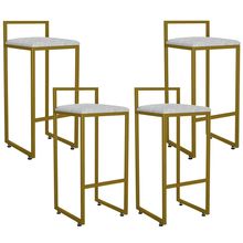Kit 04 Banquetas Alta Para Cozinha Sala De Jantar Hanna L02 Dourado Linho Cru - Lyam Decor