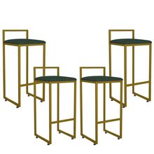 Kit 04 Banquetas Alta Para Cozinha Sala De Jantar Hanna L02 Dourado Linho Verde Musgo - Lyam Decor