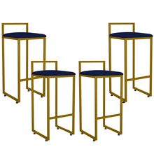 Kit 04 Banquetas Alta Para Cozinha Sala De Jantar Hanna L02 Dourado Suede Azul Marinho - Lyam Decor