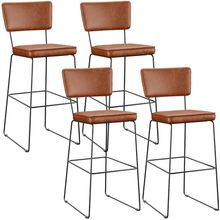 Kit 04 Banquetas Altas Cozinha Sala Jantar Base Em Aço Fixa Allana L02 Couríssimo Camel - Lyam Decor