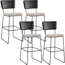 Kit 04 Banquetas Altas Cozinha Sala Jantar Fixa Allana L02 Couríssimo Preto Linho Cru - Lyam Decor