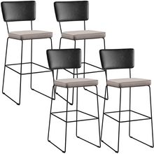 Kit 04 Banquetas Altas Cozinha Sala Jantar Fixa Allana L02 Couríssimo Preto Linho Bege - Lyam Decor