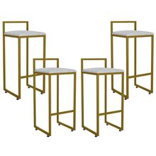 Kit 04 Banquetas Altas Para Cozinha Sala De Jantar Hanna L02 Dourado Linho Cinza - Lyam Decor