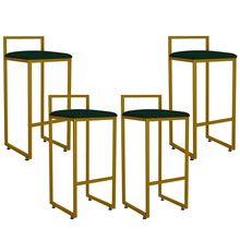 Kit 04 Banquetas Altas Para Cozinha Sala De Jantar Hanna L02 Dourado Suede Verde Musgo - Lyam Decor