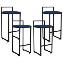 Kit 04 Banquetas Altas Para Cozinha Sala de Jantar Hanna L02 Preto Suede Azul Marinho - Lyam Decor