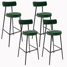 Kit 04 Banquetas Altas Sala De Jantar Estrutura Em Aço Milão F01 Couríssimo Verde Musgo - Lyam Decor