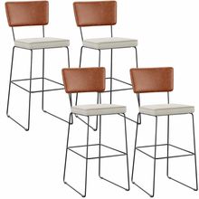 Kit 04 Banquetas Altas Sala De Jantar Fixa Allana L02 Couríssimo Camel Linho Champagne - Lyam Decor