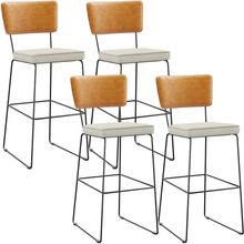 Kit 04 Banquetas Altas Sala De Jantar Fixa Allana L02 Couríssimo Whisky Linho Champagne - Lyam Decor