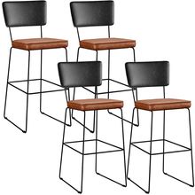 Kit 04 Banquetas Altas Sala Jantar Fixa Allana L02 Couríssimo Preto Couríssimo Camel - Lyam Decor