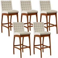 Kit 05 Banquetas Alta Para Cozinha Sala de Jantar Fixa Mila L02 Facto Pérola Metalizado - Lyam Decor