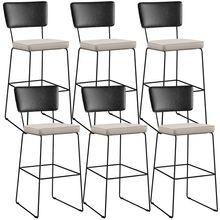 Kit 06 Banquetas Altas Cozinha Sala Jantar Fixa Allana L02 Couríssimo Preto Linho Cru - Lyam Decor