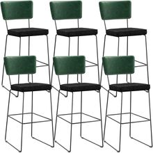 Kit 06 Banquetas Altas Sala De Jantar Fixa Allana L02 Facto Verde Musgo Linho Chumbo - Lyam Decor