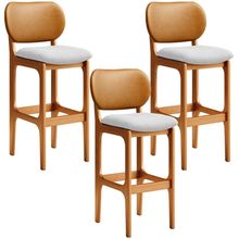 Kit 3 Banquetas Alta Bar Cozinha Jantar Betta L02 Imbuia Couríssimo Whisky Linho Cinza - Lyam Decor