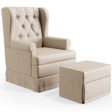 Poltrona De Amamentação Com Balanço e Puff Helena P02 Capitonê Facto Pérola Metalizado - Lyam Decor