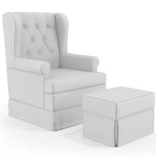 Poltrona De Amamentação Com Balanço e Puff Helena P02 Capitonê Facto Branco - Lyam Decor