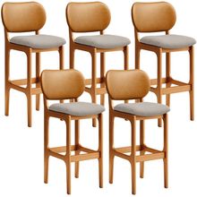 Kit 5 Banquetas Alta Bar Cozinha Jantar Betta L02 Imbuia Couríssimo Whisky Linho Bege - Lyam Decor