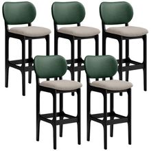 Kit 5 Banquetas Alta Bar Cozinha Sala Jantar Betta L02 Preto Facto Verde Linho Bege - Lyam Decor