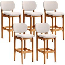 Kit 5 Banquetas Alta Bar Cozinha Sala Jantar Fixa Betta L02 Imbuia Linho Cru - Lyam Decor